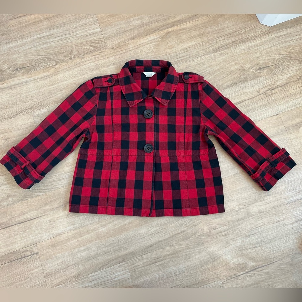 Red and Black Plaid Pea Coat